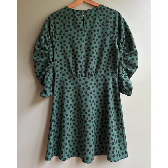 Who What Wear Polka Dot Puff Sleeve Dress Green Black Retro Modest Fit & Flare S - Picture 8 of 13